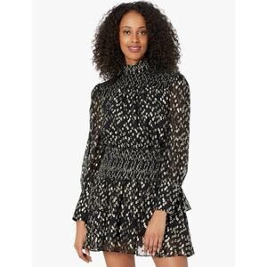 Milly Vicky Gold Metallic Dot Clip Blouse Smocked Black Sz S Cocktail Party Top